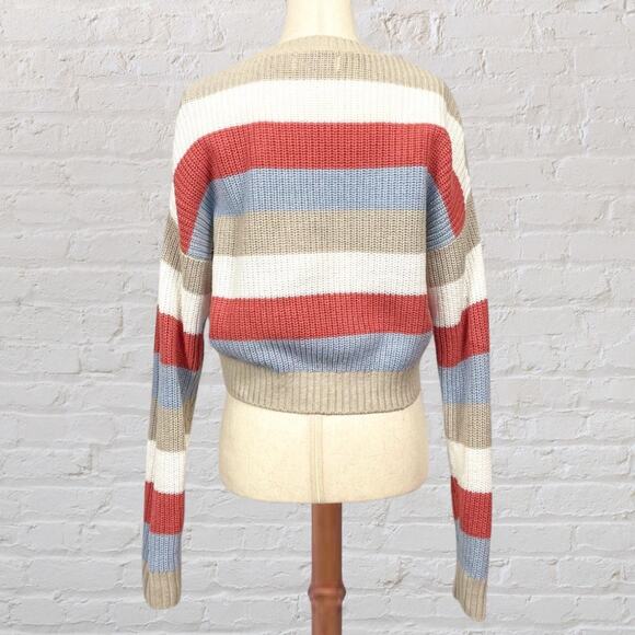 Hollister Cropped Waffle Knit Sweater XS Red Striped Retro Cozy Fall - Picture 5 of 11